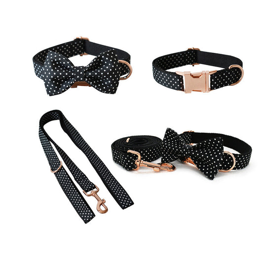 KFX-9642557 Black Polka Dot Dog Collar and Leash Set for Small to Extra Large Dogs