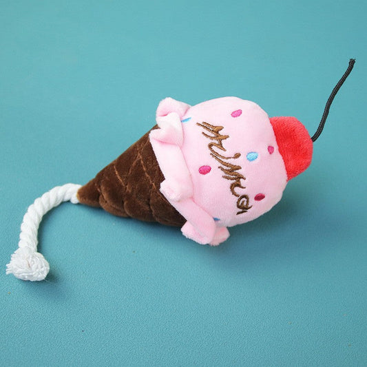 KFX-9648957 Durable Plush Dog Chew Toy - Ice Cream, Pizza, Pig, Duck & Elephant Characters