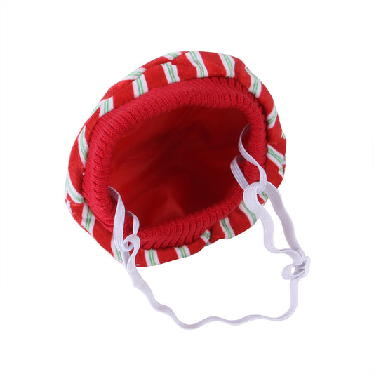 KFX-9666621 Striped Wool Cat Hat with Ears - Fun Headgear for Cats