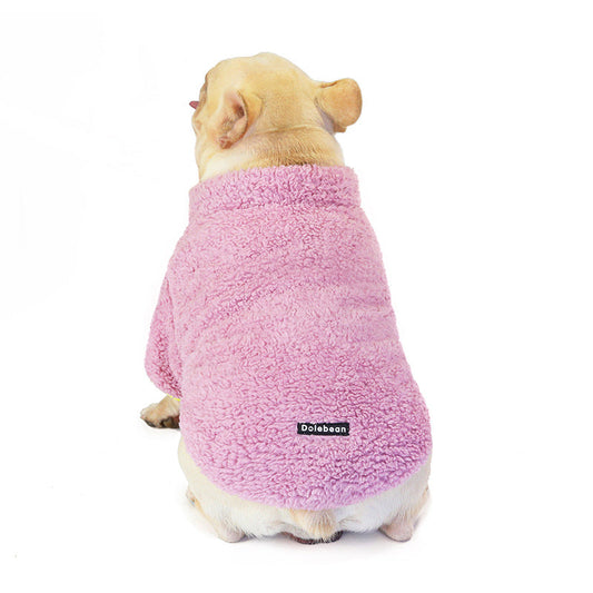 KFX-9673917 Thickened Tricolor Coral Velvet Pet Sweater in Purple, Gray, and Orange