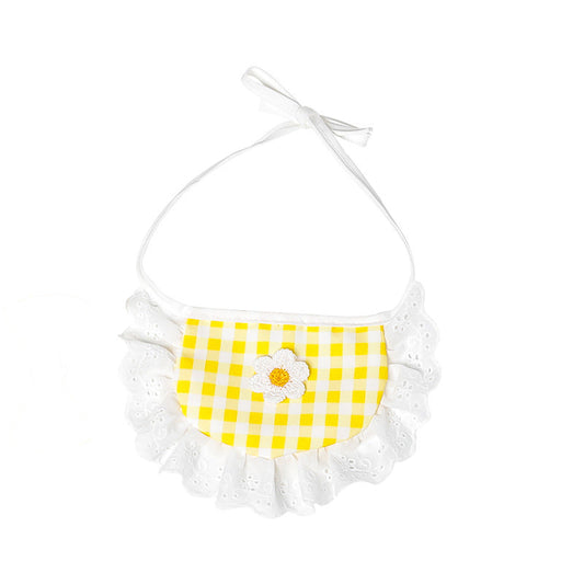 KFX-9674941 Cute Lace Bib and Plaid Saliva Towel for Pets in Yellow, Red, and Blue