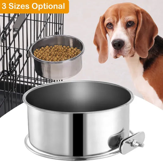 KFX-9679293 Stainless Steel Hanging Dog Bowl with Detachable Clamp for Pet Cage Food and Water