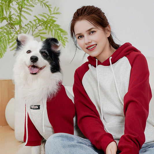 KFX-9681085 Wine Red Cotton Brushed Hoody for Pets - Autumn and Winter Casual Wear