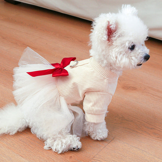 KFX-9683645 Beige Chest and Back Gauze Skirt for Dogs - Warm Pet Clothing in Milky White, Available in Multiple Sizes