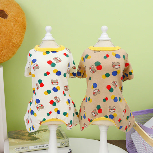 KFX-9699645 Colorful Bear Print Cotton Spandex Dog Clothes in Beige and Light Brown
