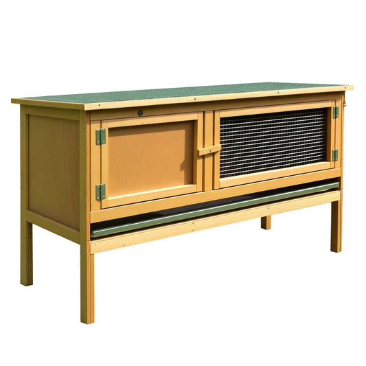 KFX-9703997 Wooden Rabbit Hutch with Openable Waterproof Roof and Pull-Out Cleaning Tray, Durable Solid Fir Build for Small Animals