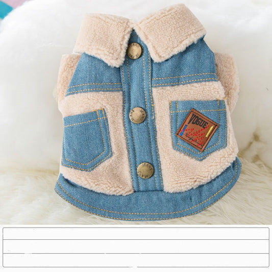 KFX-9704509 Warm Denim and Grain Velvet Two-Legged Clothing for Pets