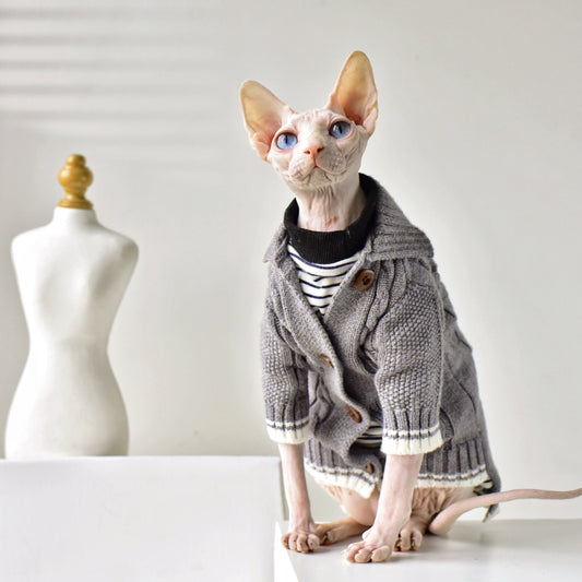 KFX-9713853 Cozy Space Gray Twist Sweater for Hairless Cats - Sized XXL