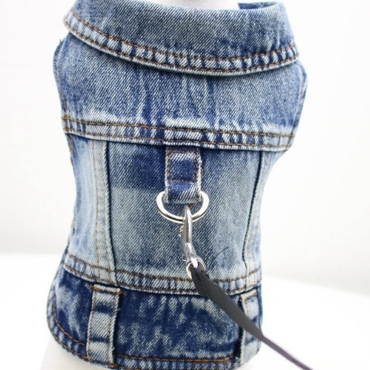 KFX-9732925 Denim Traction Vest for Small Dogs – Casual Pet Clothing in Blue and Black