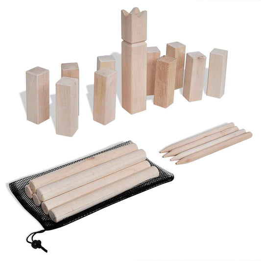 KFX-9736381 Wooden Kubb Game Set for Outdoor Fun with Family and Friends, Includes 21 Pieces and Carrying Bag