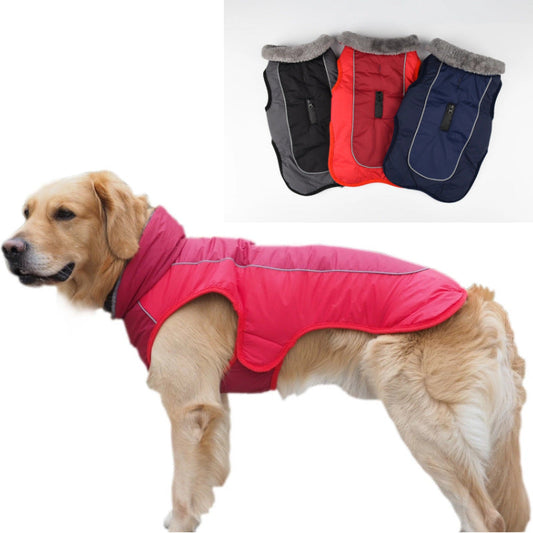 KFX-9737533 Reflective Padded Dog Coat with Fur Collar - Polyester, Multiple Sizes and Colors Available