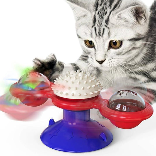 KFX-9749437 Interactive Cat Toy Set with Rotating Disk, Feather Teasers, and Windmill for Indoor Play and Exercise
