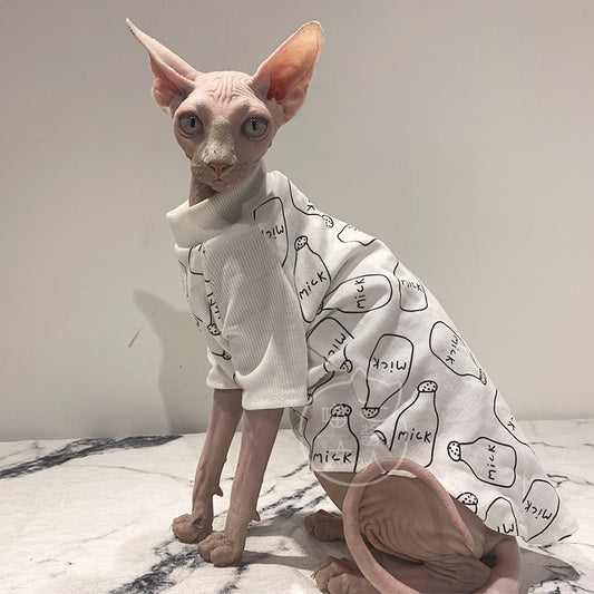 KFX-9762493 High Neck Cotton T-Shirt for Hairless Cats - Plain Design, Soft Combed Cotton