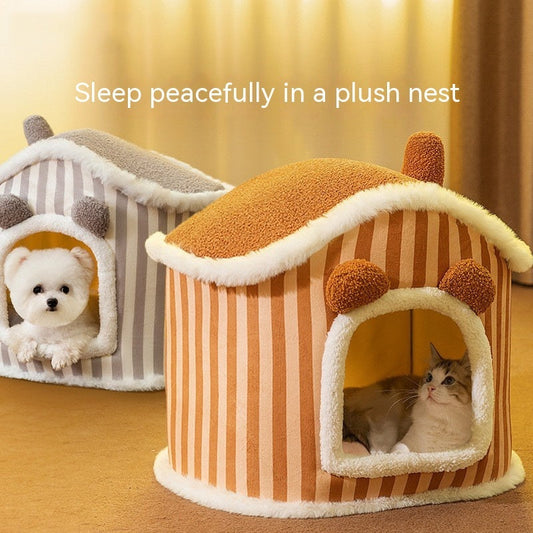 KFX-9764157 Cozy Autumn and Winter Cat Bed Kennel - Soft Cloth Pet Nest Available in Various Sizes and Designs