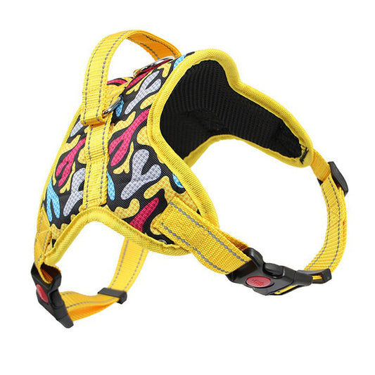 KFX-9774909 Reflective Dog Harness and Leash Set - Adjustable Polyester Pet Gear in Yellow, Blue, Gray, and Black