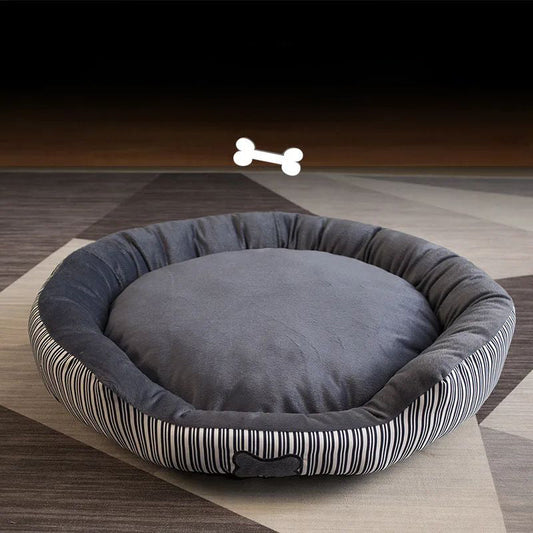 KFX-9775677 Round Striped Nest for Small to Medium Dogs and Pomeranians - All-Season Pet Bed