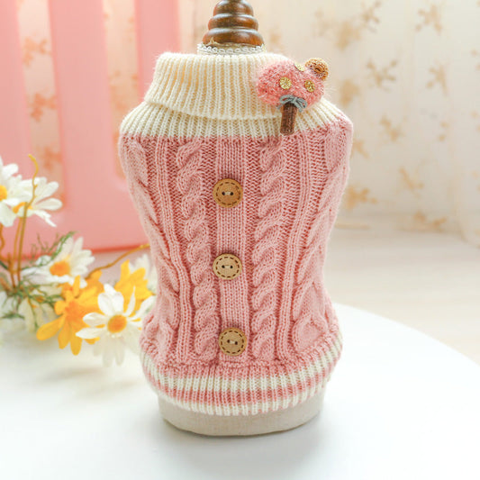 KFX-9779389 Warm Twisted Button Sweater for Dogs and Cats in Pink, Turmeric, and Blue