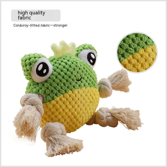 KFX-9781053 Plush Interactive Dog Toy with Chewing Rope and Sound - Frog & Crab Design