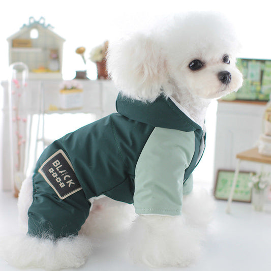 KFX-9785533 Hooded Four-Legged Pet Clothing in Dark Green and Khaki - Sizes XS to XL
