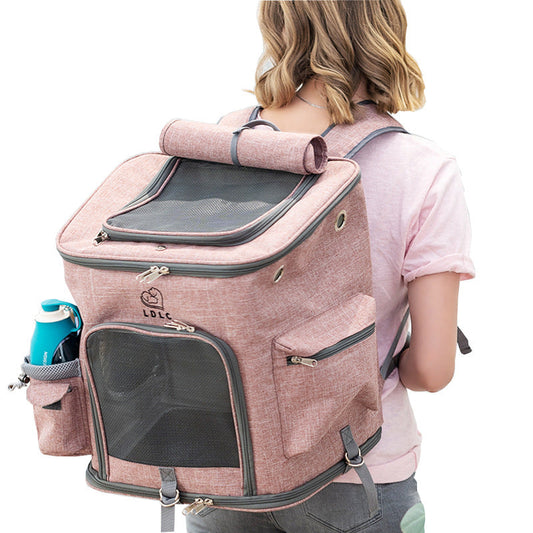 KFX-9816381 Transparent Portable Cat Backpack with Ventilated Mesh Windows and Adjustable Straps for Easy Travel