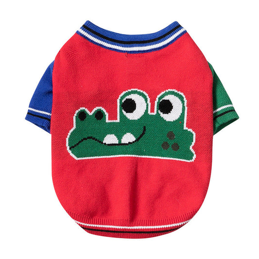 KFX-9833789 Cozy Cartoon Red Sweater for Pets - Autumn and Winter Dog Wear