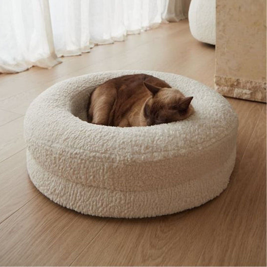 KFX-9835453 Cozy Solid Color Round Pet Bed for Cats in Various Sizes and Soft Materials