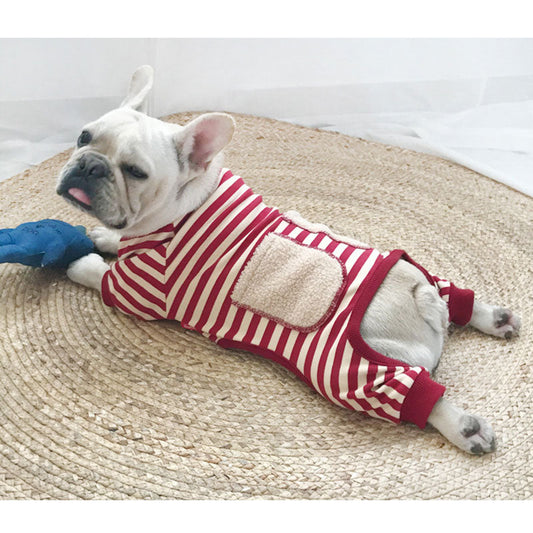 KFX-9836477 Striped Four-Legged Padded Sweater for Pets in Black, Khaki, and Red