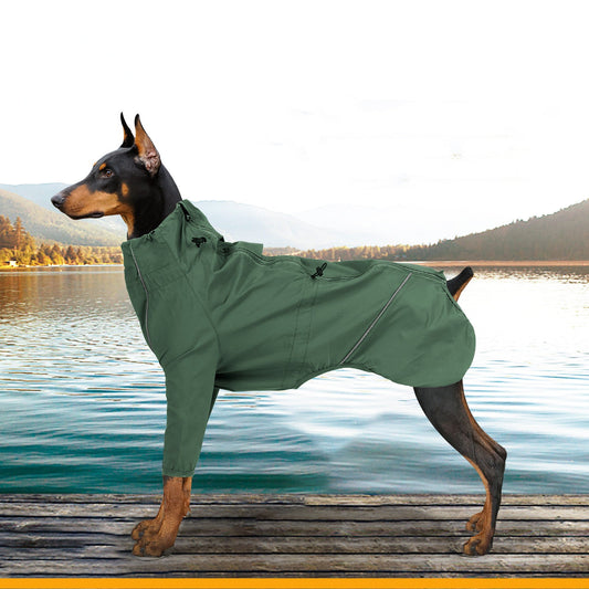 KFX-9852349 Reflective Raincoat with Traction Hole for Dogs - Military Green & Orange