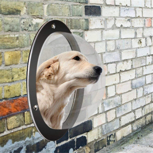 KFX-9860029 Transparent Acrylic Semi-Circular Pet Fence Window with Decorative Ring and Installation Hardware
