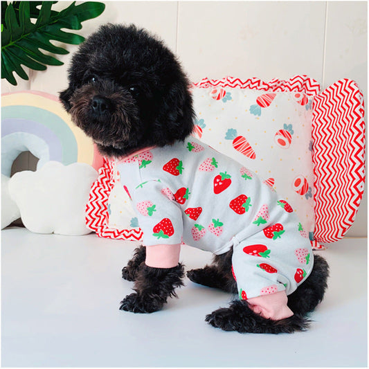 KFX-9866557 Cotton Strawberry Print Sweater for Cats - Four-Legged Clothing in Various Sizes