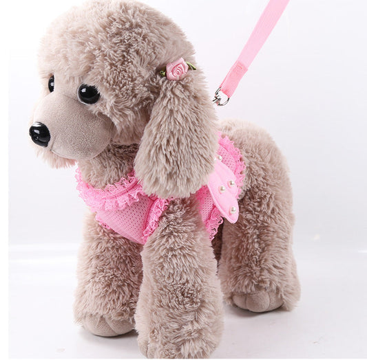 KFX-9873213 Comfortable Pink Polyester Pet Harness and Traction Belt for Small to Large Pets