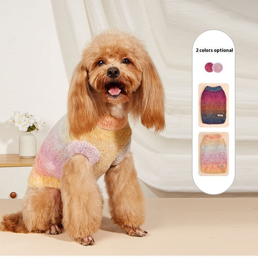 KFX-9877693 Soft Glutinous Rainbow Circle Pet Sweater - Wool Acrylic Blend, Multiple Sizes Available