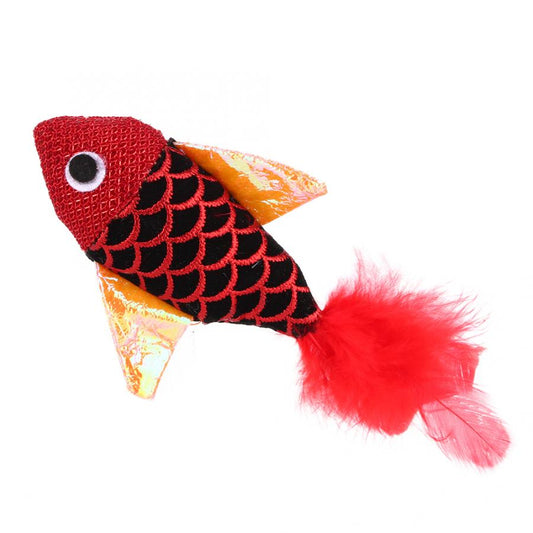 KFX-9880509 Cat Toy with Fish Pattern Stick - Interactive Rod for Play & Exercise - Soft Flannelette Material - Plastic Tube Design