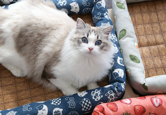 KFX-9889469 Summer Rattan Cat Cooling Mat - Non-Slip Square Nest with Linen Canvas in Multiple Colors