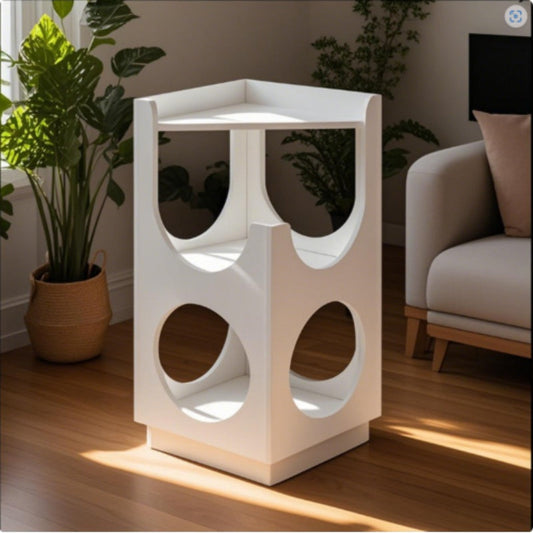 KFX-9894845 Double-Layer Cat Station with Hollow Design for Small and Medium Cats - MDF Cabinet with Viewing Platform & Litter Box Storage