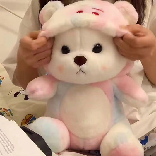 KFX-9912125 Colorful Strawberry Bear Plush Doll for Teens Aged 7-14, Soft and Cute Comfort Toy