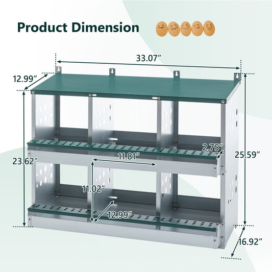 KFX-9927613 6-Compartment Roll-Away Chicken Nesting Box for Easy Egg Collection & Cleaning - Green