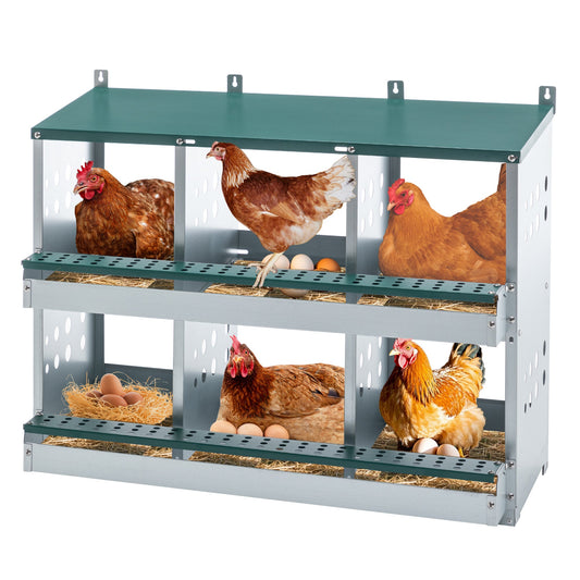 KFX-9927613 6-Compartment Roll-Away Chicken Nesting Box for Easy Egg Collection & Cleaning - Green