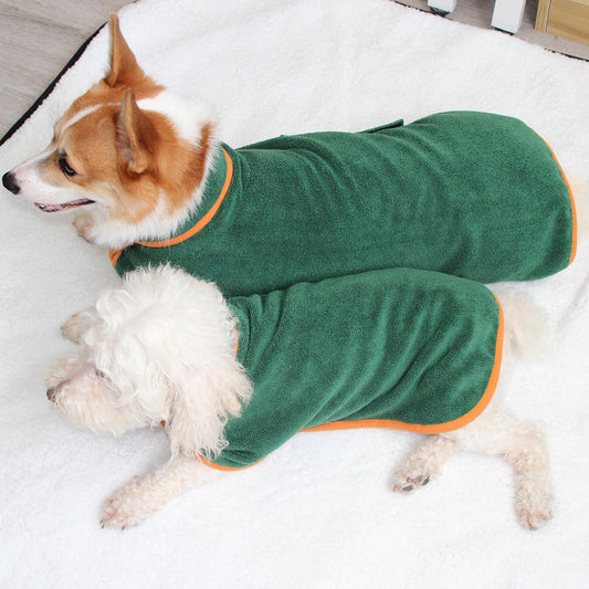 KFX-9933885 Soft Double-Sided Coral Fleece Dog Bathing Robe with Tucked Waist, Adjustable Fit for All Sizes