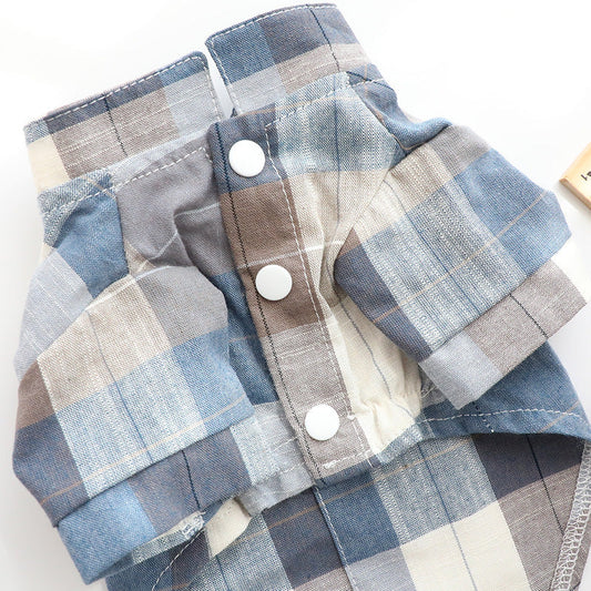 KFX-9937853 Summer Cotton Dog and Cat Bow Tie Stand Collar Shirt Dress in Multiple Sizes