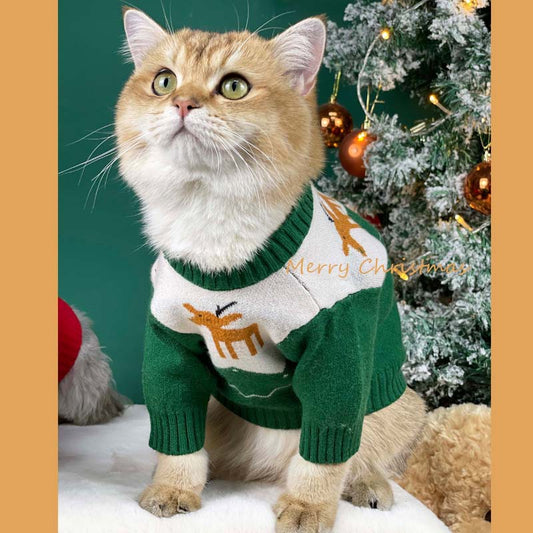 KFX-9943229 Knit Wool Sweater for Dogs - Autumn and Winter Red & Green Christmas Design