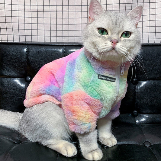 KFX-9945789 Rainbow Furry Coat and CP Sweater for Cats - Thickened Autumn & Winter Clothing