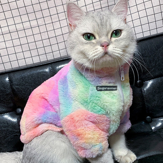 KFX-9945789 Rainbow Furry Coat and CP Sweater for Cats - Thickened Autumn & Winter Clothing