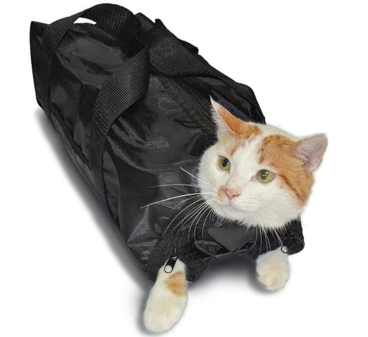 KFX-9953213 Adjustable Cat Grooming Bath Bag for Easy Pet Care - Black 46x24cm 420D PU Oxford Cloth