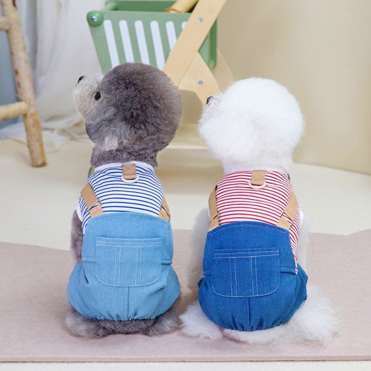 KFX-9955389 Casual Denim Pants for Male Dogs in Red and Blue Stripes – Available in Multiple Sizes