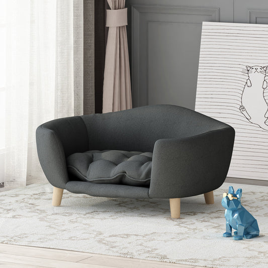 KFX-9956797 Cozy Dark Gray Dog Bed with Luxurious Tufted Cushions and Birch Legs - Ideal for Small Dogs