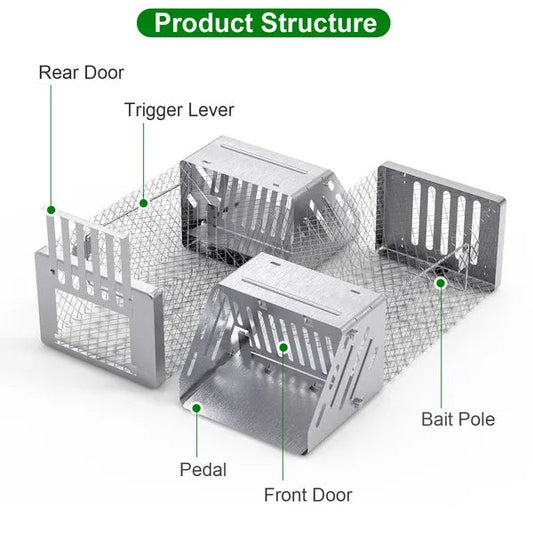 KFX-9960381 Humane Live Animal Trap for Small Rodents - Automatic Continuous Single Door Cage, Galvanized Iron, Indoor/Outdoor Use