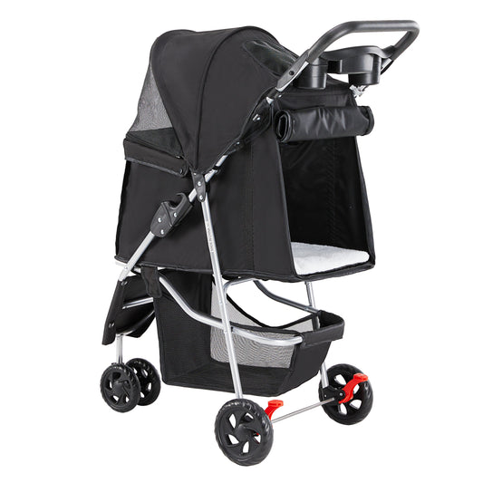 KFX-9967933 Pet Stroller for Small to Medium Pets with Mesh Panels and Adjustable Handle