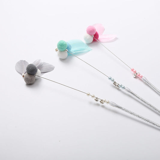 KFX-9973053 Funny Cat Stick Toy - Plush with Steel Wire, Available in Gray, Blue, and Pink Goldfish Colors, 35cm Long