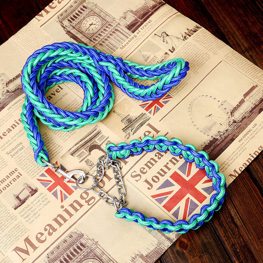 KFX-9983549 Durable Two-Color Dog Leash with P-Chain for Medium to Large Breeds, Soft Nylon and Cotton Core